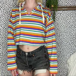 Forever 21 Stripe V Neck Cropped Sweater Hoodie